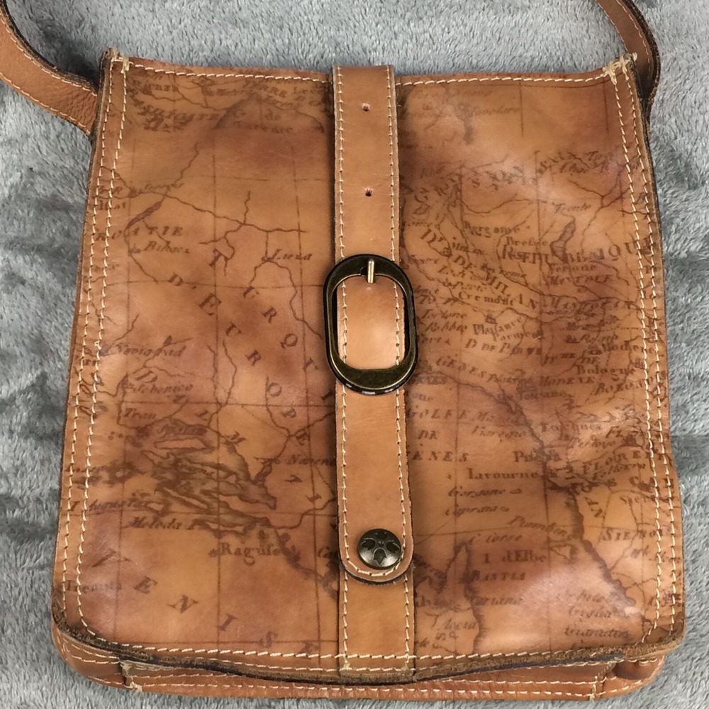 Patricia Nash Venezia Crossbody Bag Italian Leather Pouch Map Print Brown